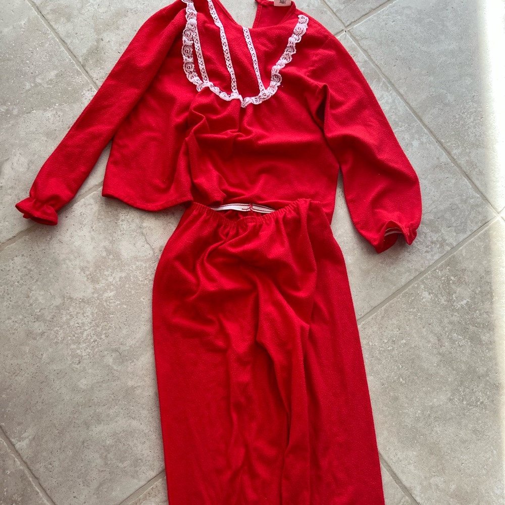Vintage Red Kids Pajamas with Lace Trim